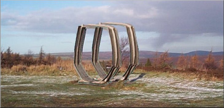 This is roughly how the original sculpture looked but the two rings were not identical