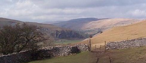 Kilnsey Crag from the hillside above Conistone
