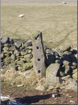 Old stone gate post with holes for the poles that formed the gate