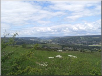 Looking up the Derwent valley from the path above Wensley