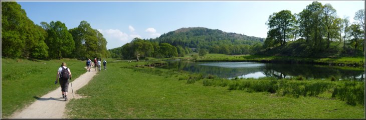 Following the gravel bridleway track around Elterwater lake on the River Brathay at the end of our walk