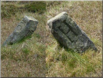 Both side of a fallen boundary stone by our path