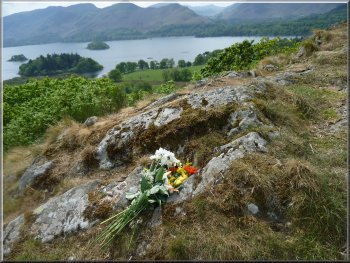 Memorial flowers on Castle Head