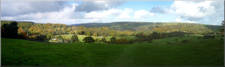 Autumn colours in Fishpond Wood seen from the Nidderdale Way below Strikes Wood
