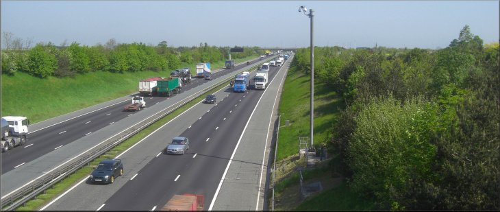 Looking north along the A1 Motorway from the farm access bridge
