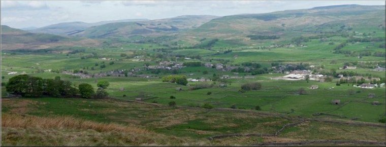 View along Wensleydale, north-west beyond Hawes from the slopes of Yorburgh