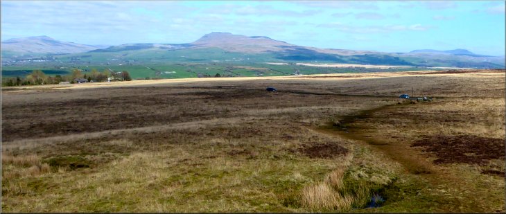 From left to right, Whernside, Inglebrough, & Pen y Ghent seen from the Great Stone of Fourstones