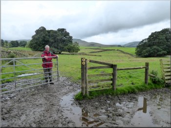 Muddy gateway to the field path, heavy rain last night