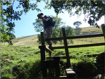 Stile to the fields at the top of the woodland