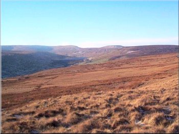 Looking back over Scar Hous reservoir to Great Whernside