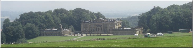 Duncombe House seen across the parkland from the woods