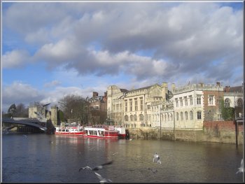 The Guild Hall across the river from the walkway between the Ouse and Lendle Bridges