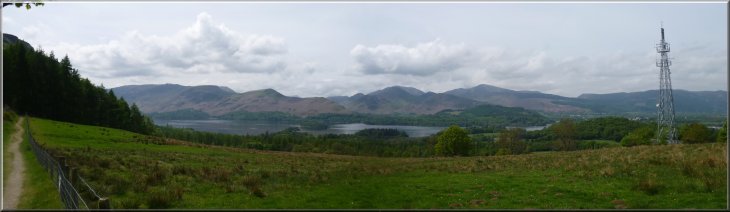 The view across Derwent Water from the open grassland at the top of Great Wood