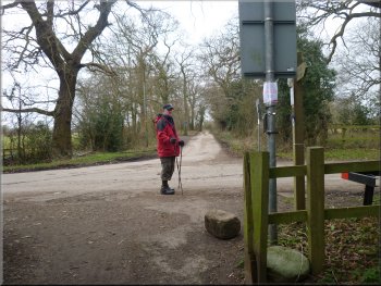 Crossing the lane by the entrance to Bilton Hall
