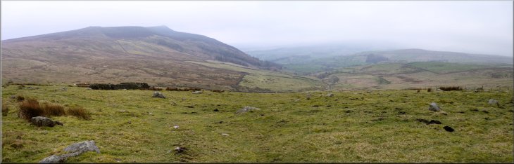Misty view of Simon's Seat from the terack over Pock Stones Moor