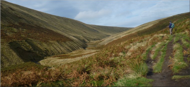 Looking along the valley of Ogden Clough that cuts into the heart of Pendle Hill
