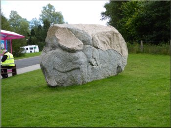 Carved rock next to the Pink Loop Bus stop at the Falkirk Wheel