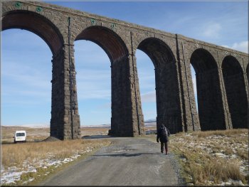 Walking through the huge arches of Ribblehead Viaduct