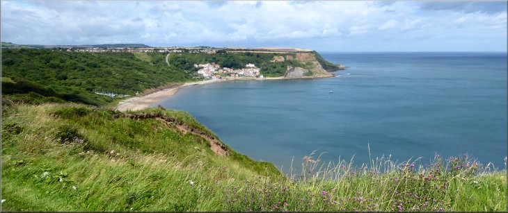 View from the top of the climb looking back across Runswick Bay