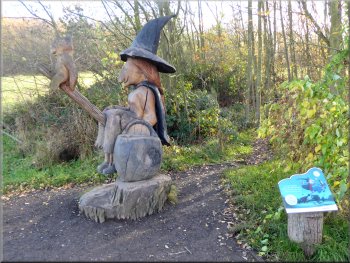 Sculptures along the witch's trail around the lake