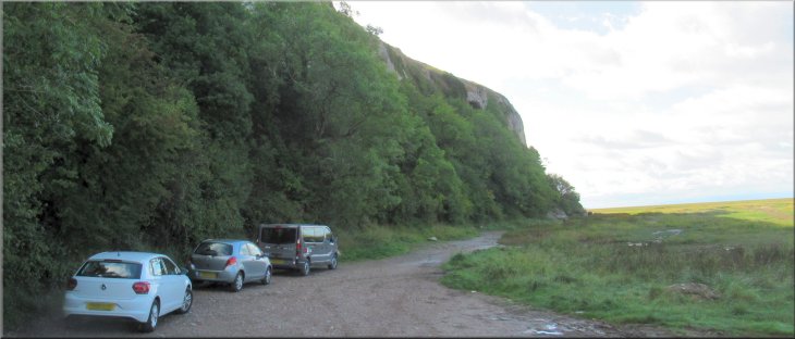 Our parking spot at the end of the road next to the limestone cliff of Humphrey Head