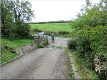 Turning left from the access road on to the public road