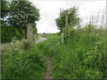 Gate posts where the railway path meets the road at Sprouston